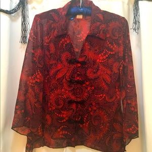 Elegant black and red sheer dressy top